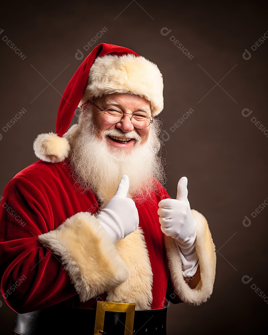 Papai Noel realmente sorridente, fazendo tudo bem com sua mão