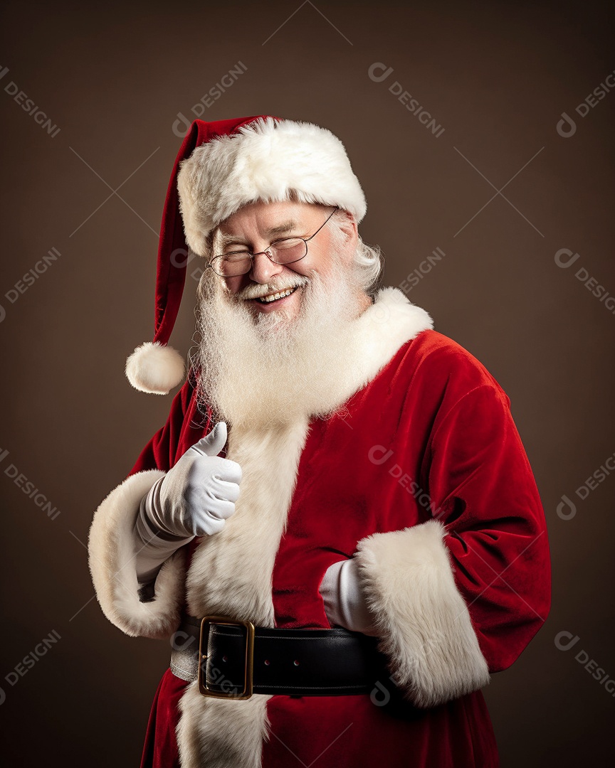 Papai Noel realmente sorridente, fazendo tudo bem com sua mão
