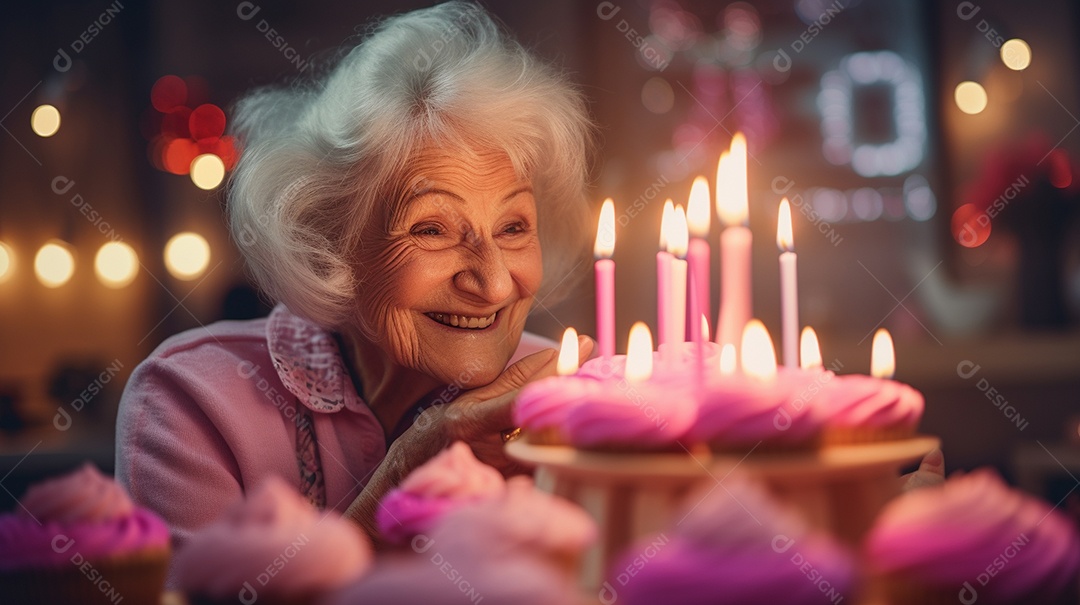 Mulher está soprando as velas dos cupcakes