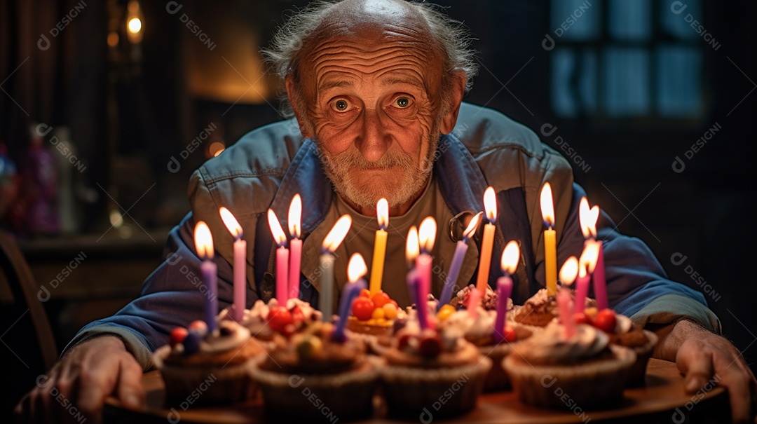 Homem está soprando as velas dos cupcakes