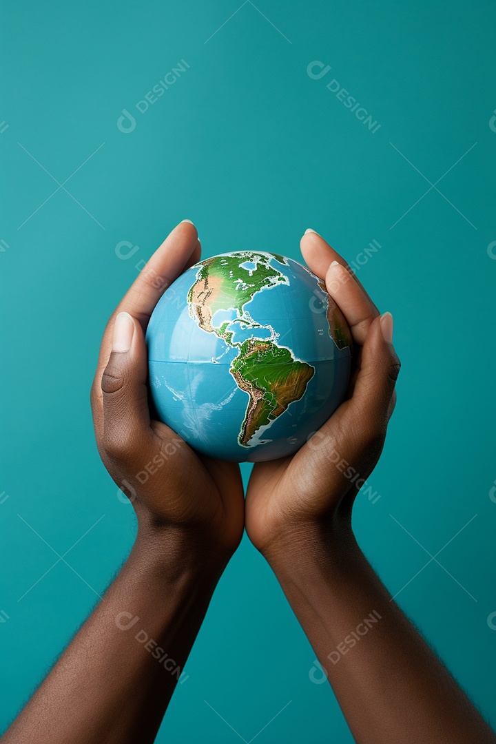 Mão segurando um globo terrestre azul