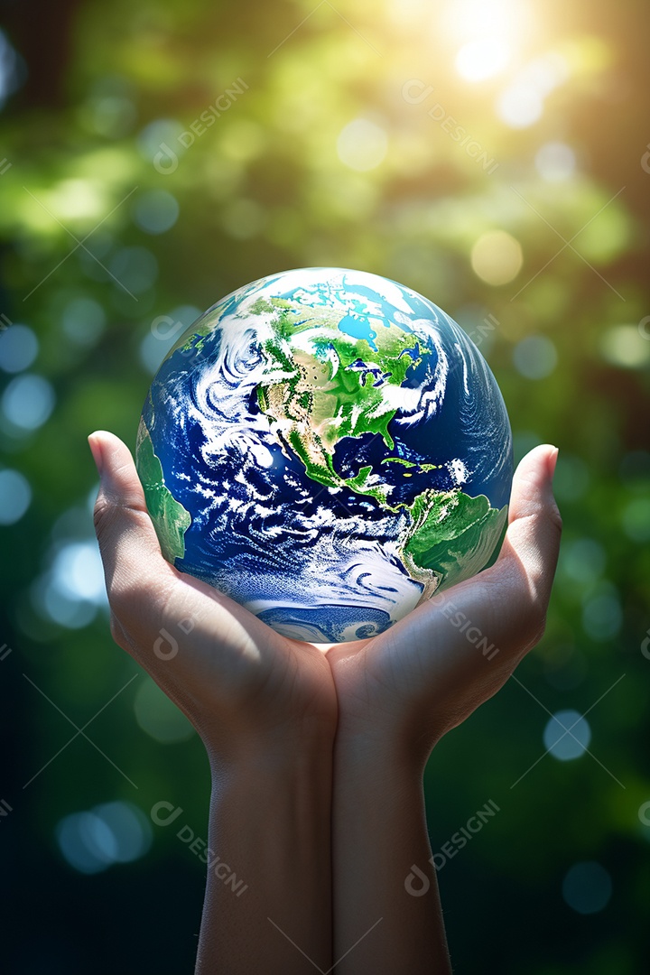 Mão segurando um globo terrestre azul