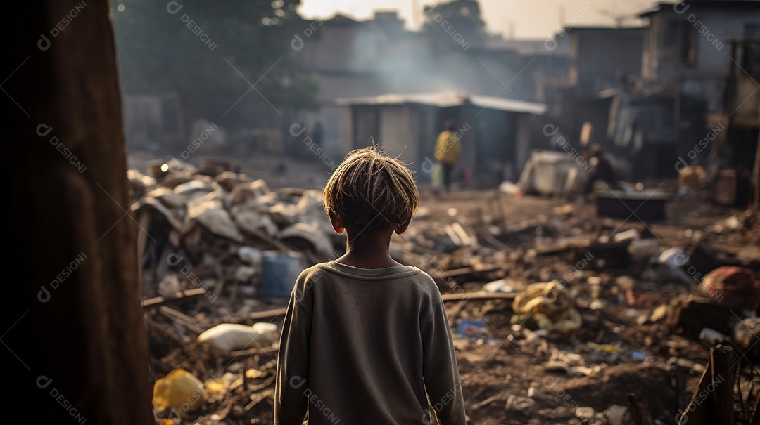 Um menino faminto em uma favela