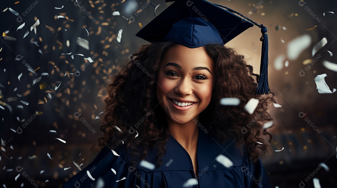 Garota de formatura africana atraente em vestido de formatura