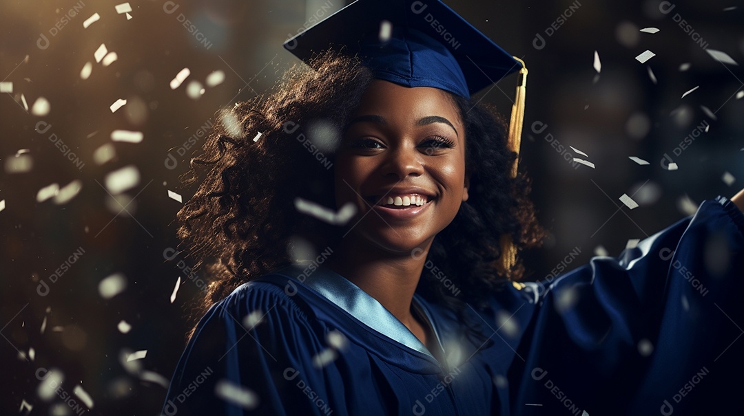 Garota de formatura africana atraente em vestido de formatura