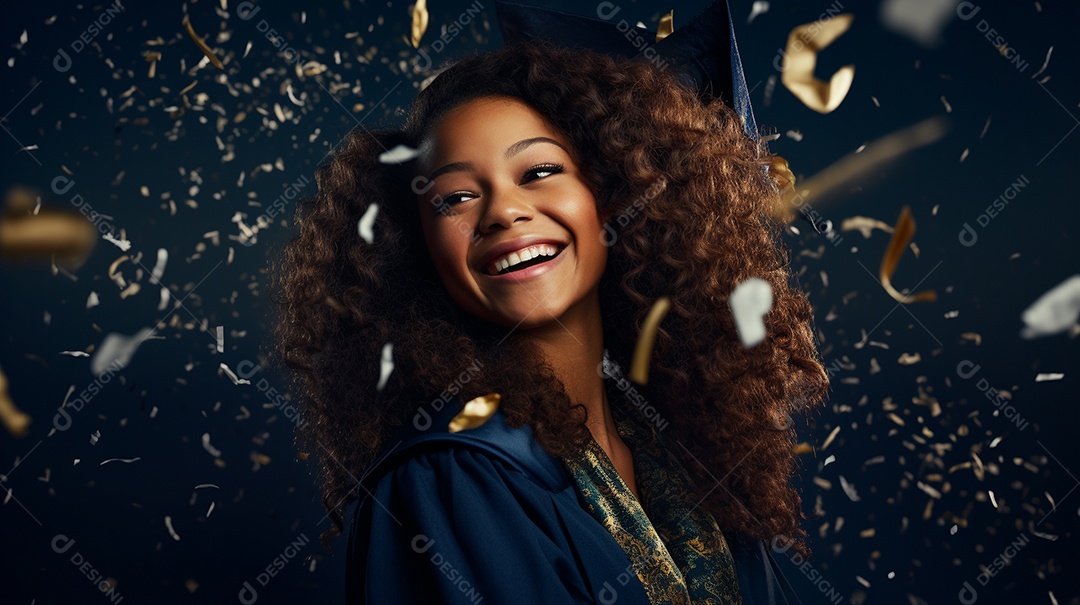 Garota de formatura africana atraente com vestido de formatura