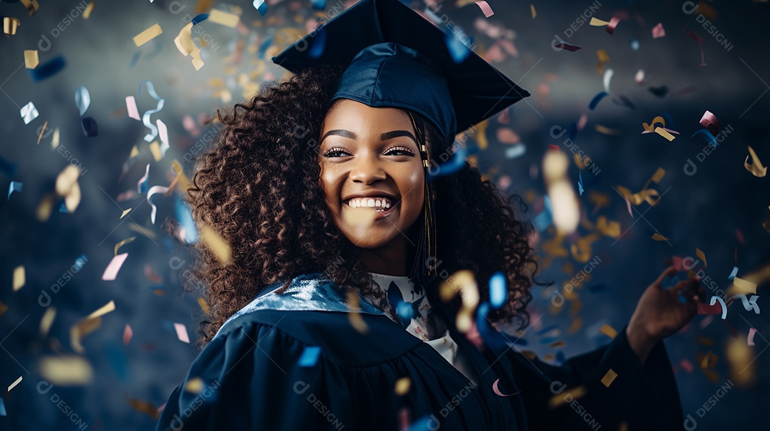 Garota de formatura africana atraente com vestido de formatura
