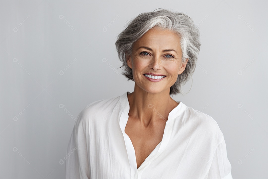Mulher sênior madura em camiseta branca