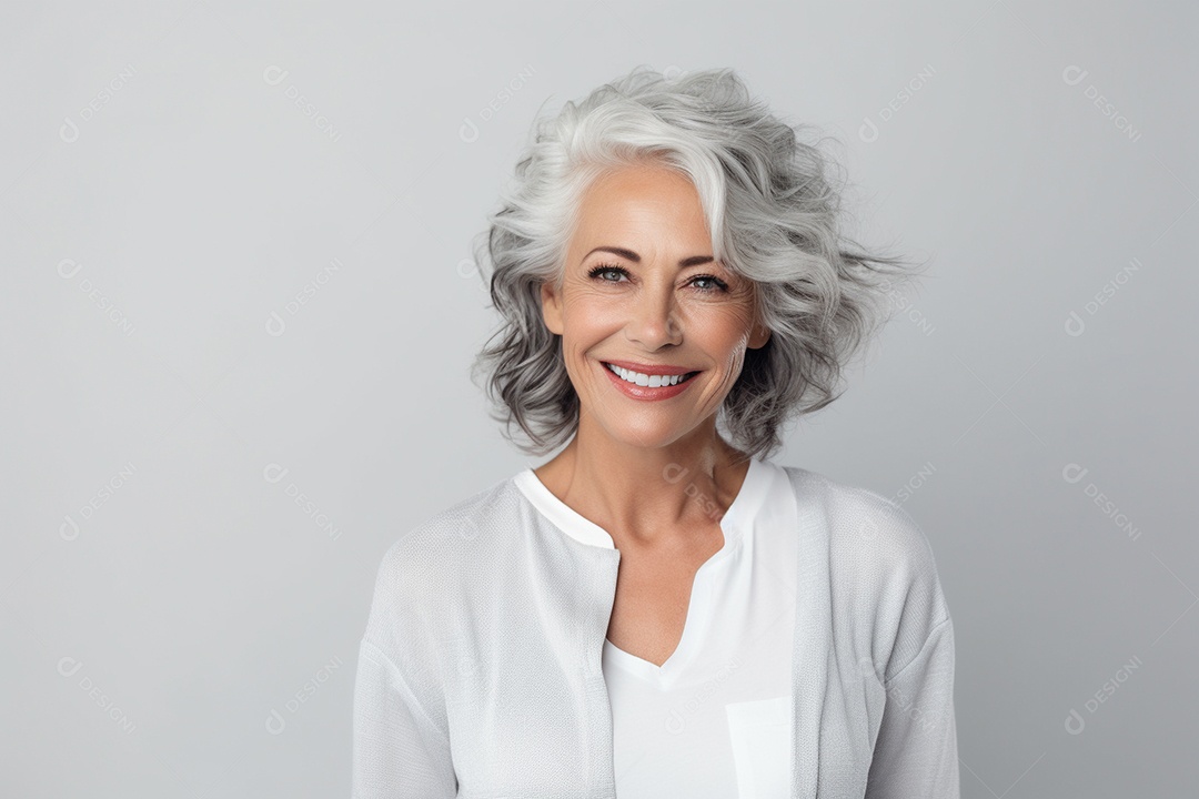 Mulher sênior madura em camiseta branca