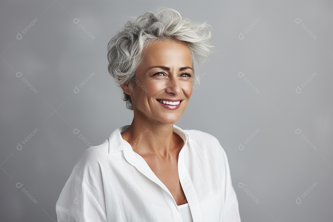 Mulher sênior madura em camiseta branca
