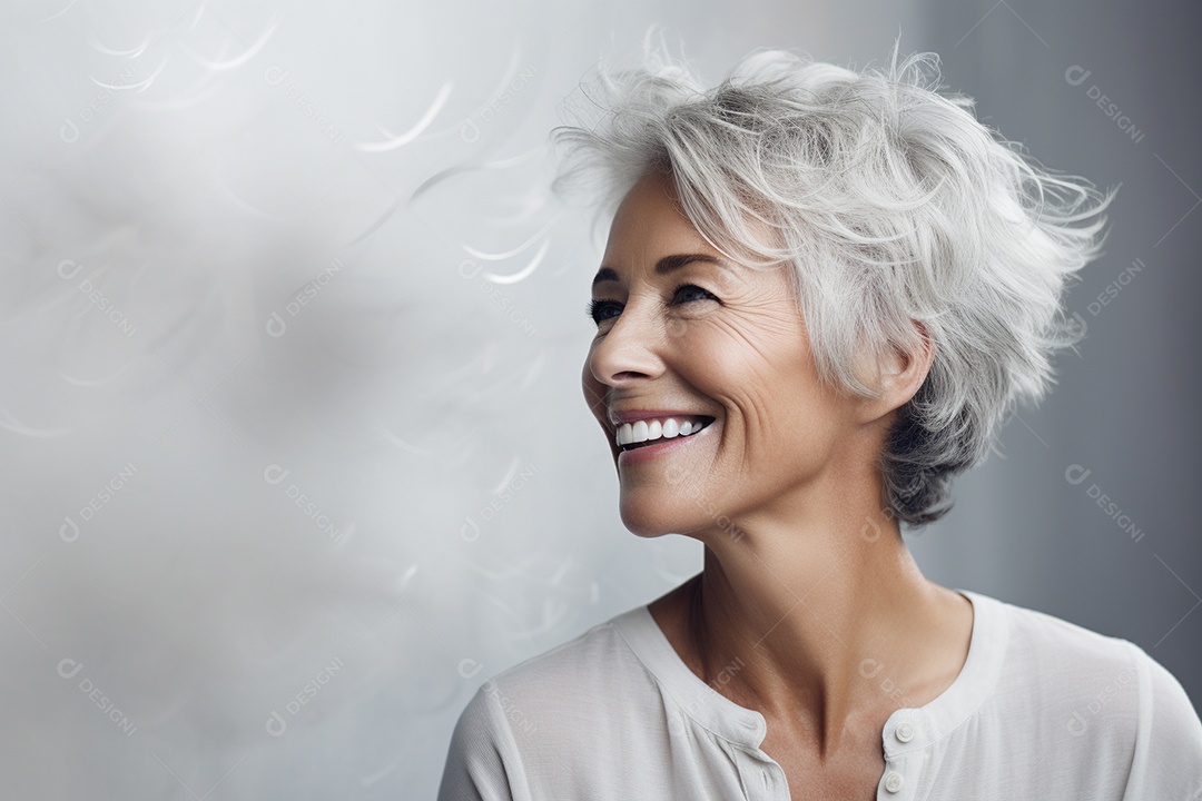 Mulher sênior madura em camiseta branca