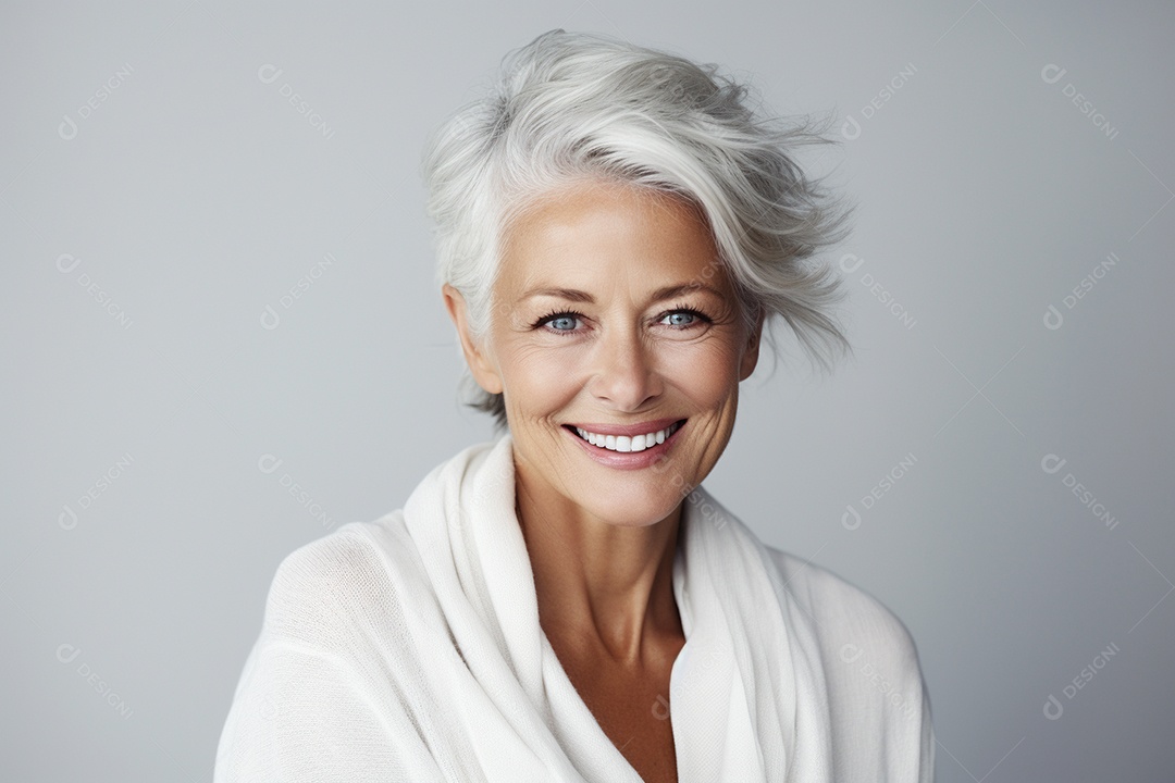 Mulher sênior madura em camiseta branca