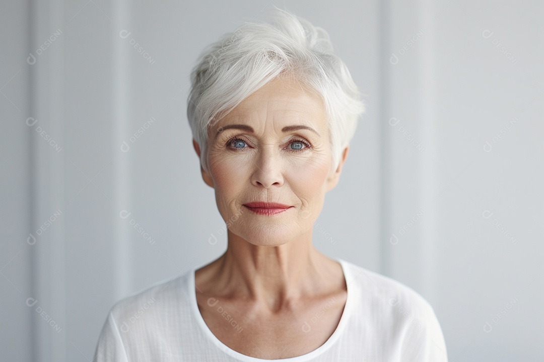 Mulher sênior madura em camiseta branca