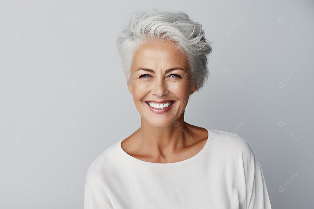 Mulher sênior madura em camiseta branca