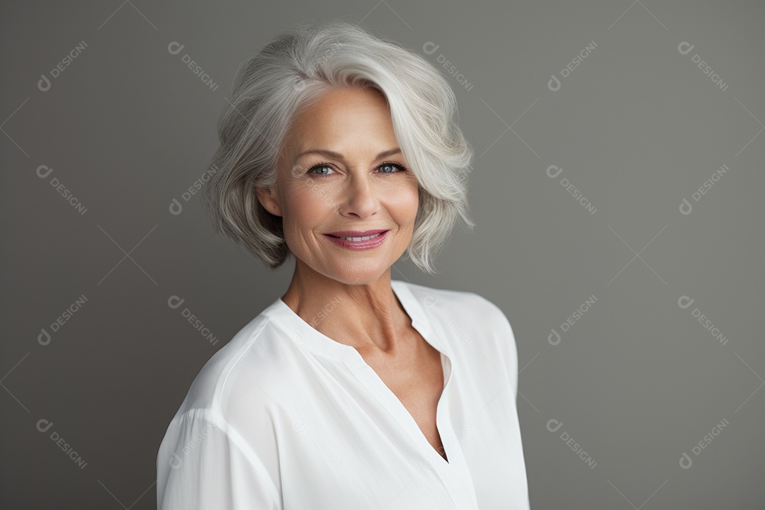 Mulher sênior madura em camiseta branca