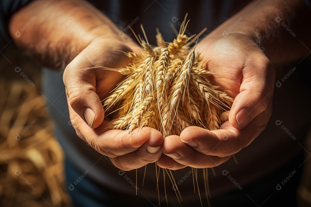 Trigo nas mãos de um fazendeiro