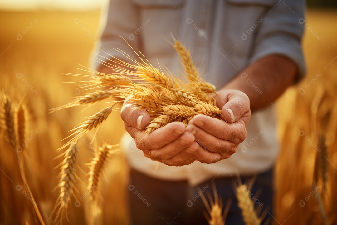 Trigo nas mãos de um fazendeiro