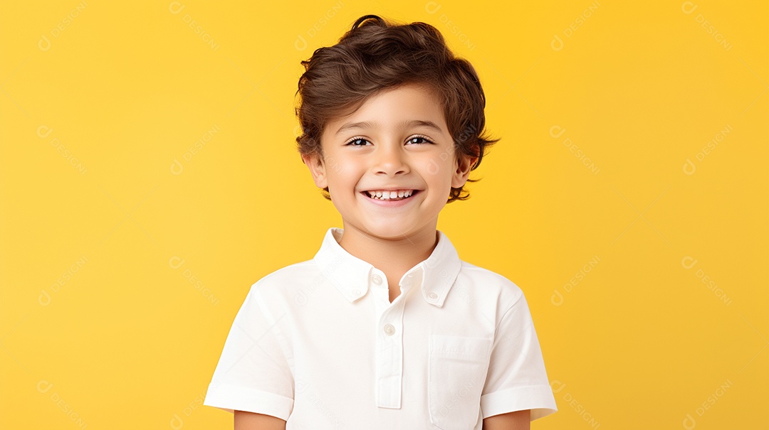 Garoto feliz isolado no fundo do estúdio