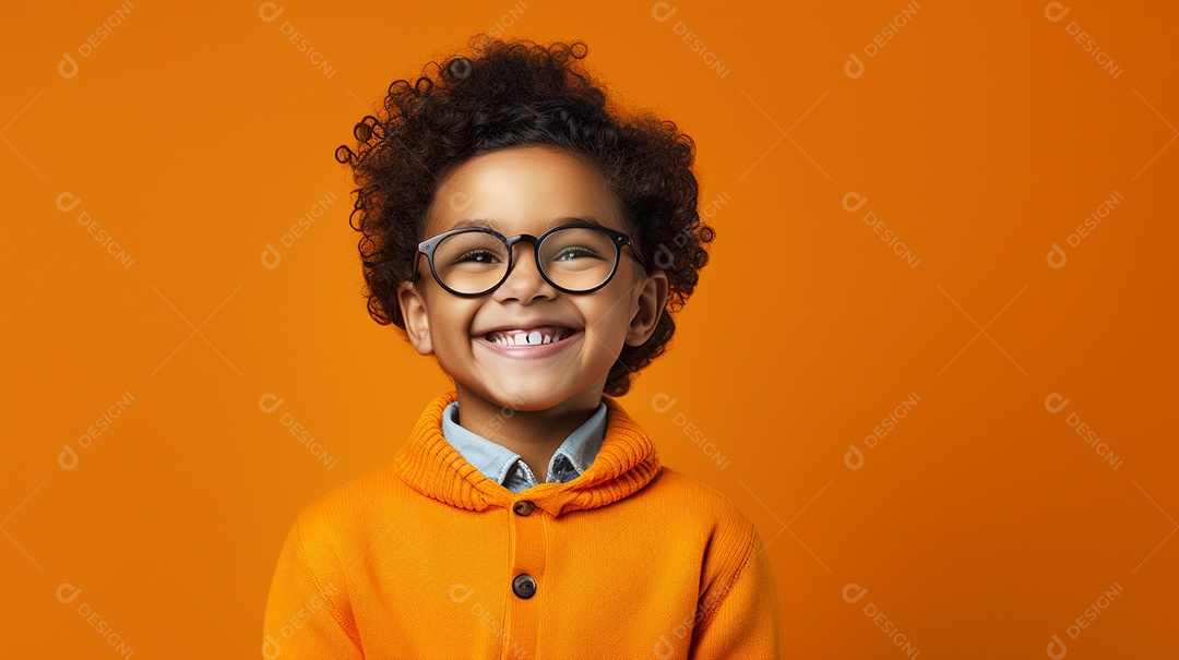 Garoto feliz isolado no fundo do estúdio