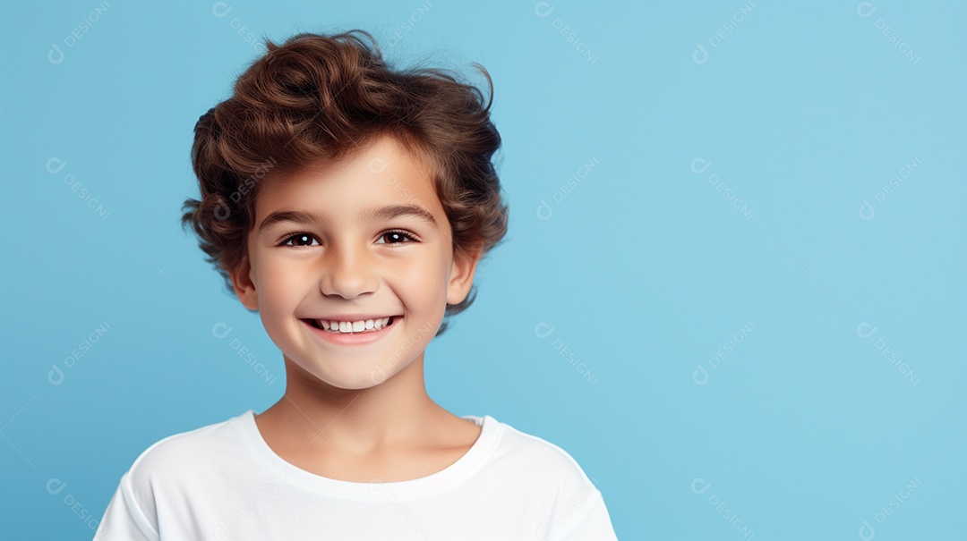 Garoto feliz isolado no fundo do estúdio