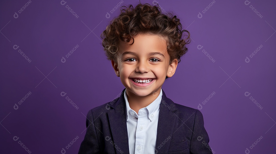 Garoto feliz isolado no fundo do estúdio