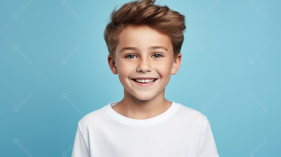 Garoto feliz isolado no fundo do estúdio