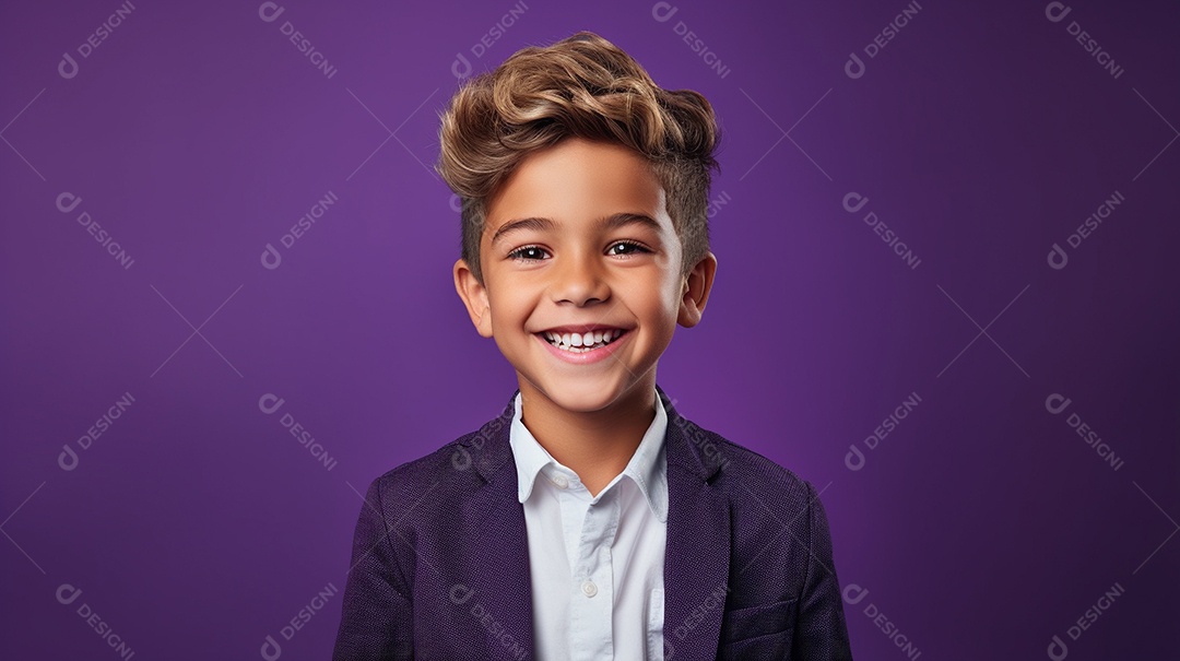 Garoto feliz isolado no fundo do estúdio