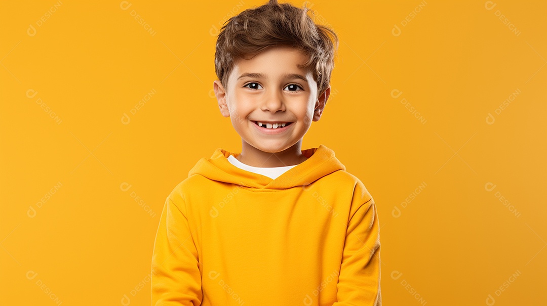 Garoto feliz isolado no fundo do estúdio