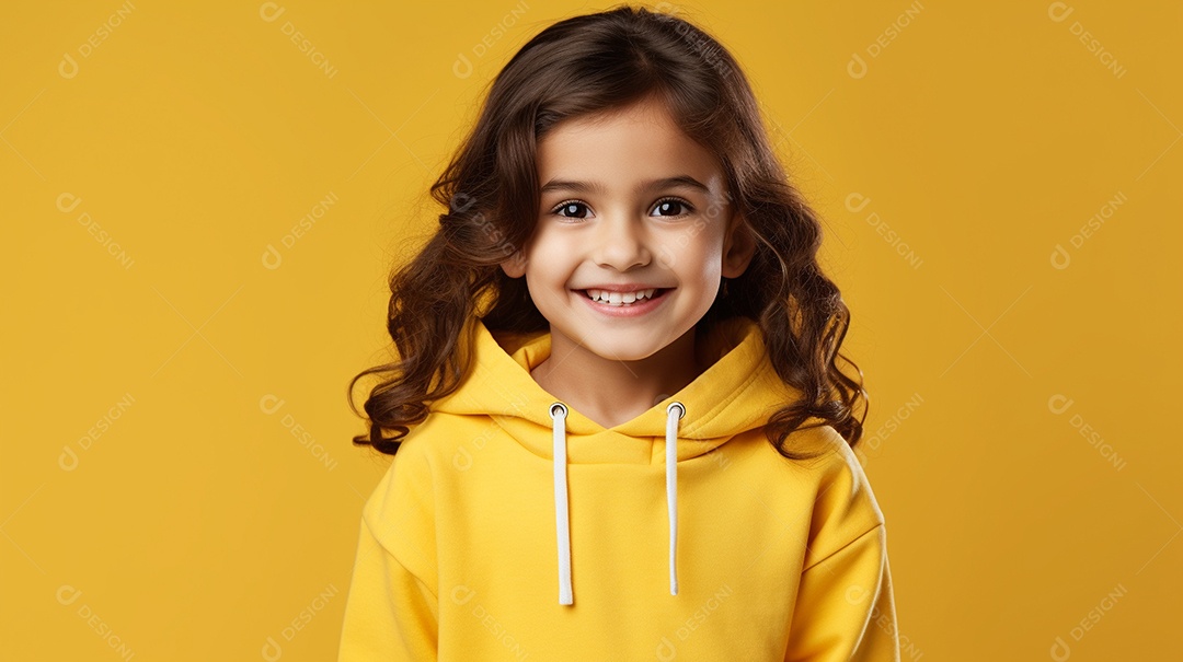 Garota feliz isolada no fundo do estúdio