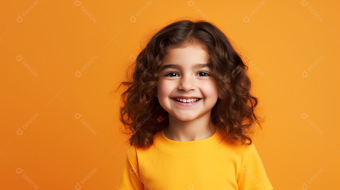 Garota feliz isolada no fundo do estúdio
