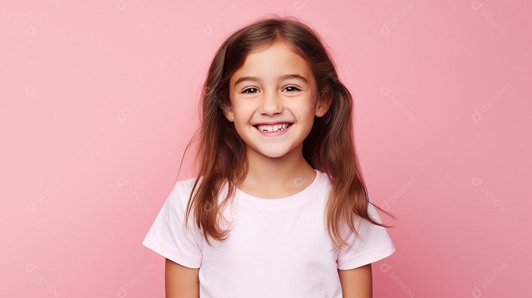 Garota feliz isolada no fundo do estúdio