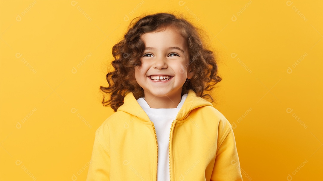 Garota feliz isolada no fundo do estúdio