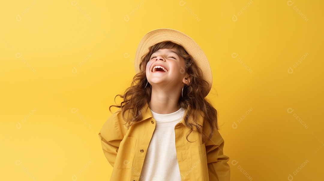 Garota feliz isolada no fundo do estúdio