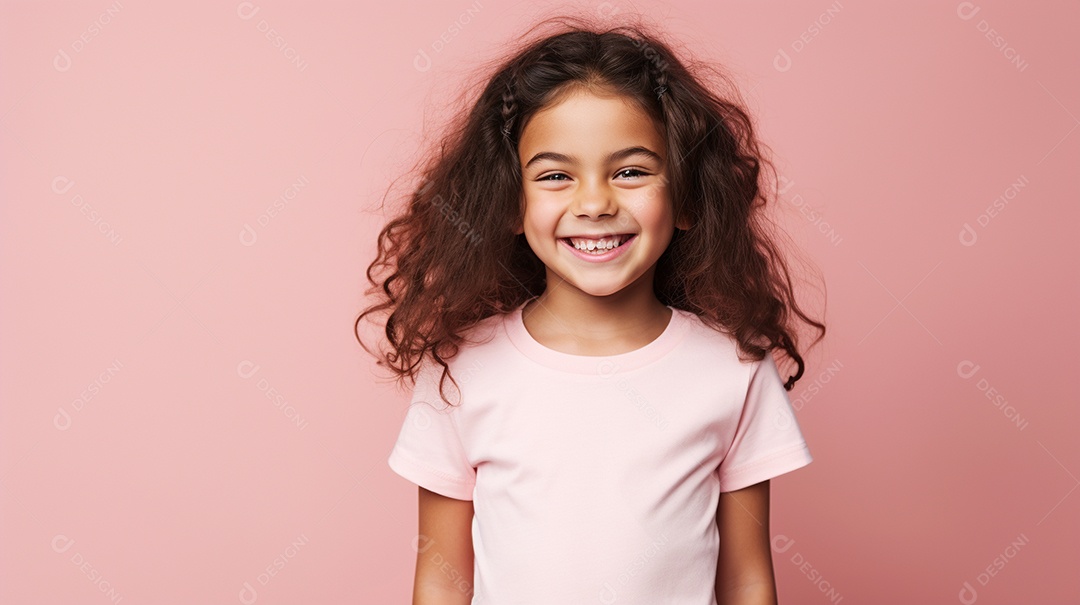 Garota feliz isolada no fundo do estúdio