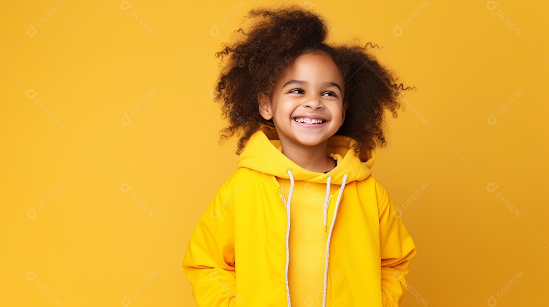 Garota feliz isolada no fundo do estúdio