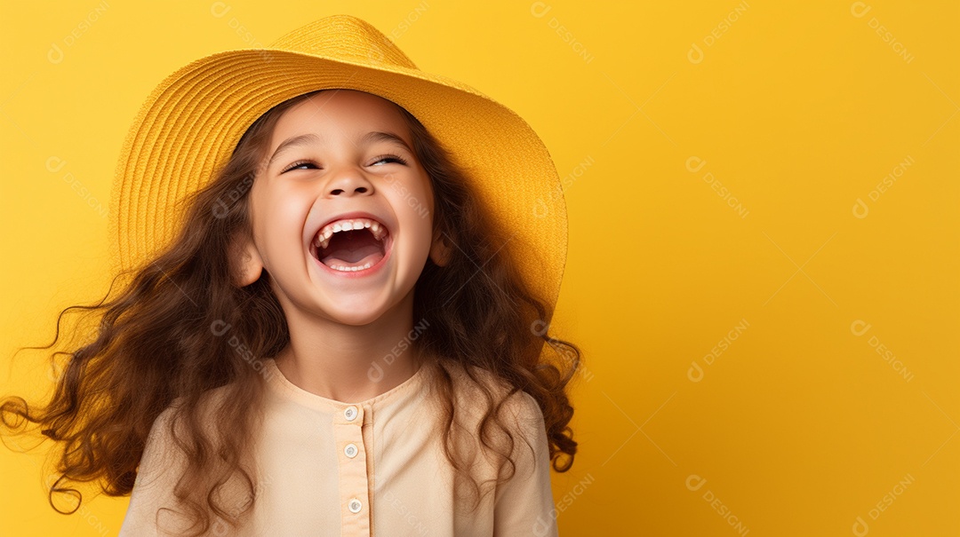 Garota feliz isolada no fundo do estúdio