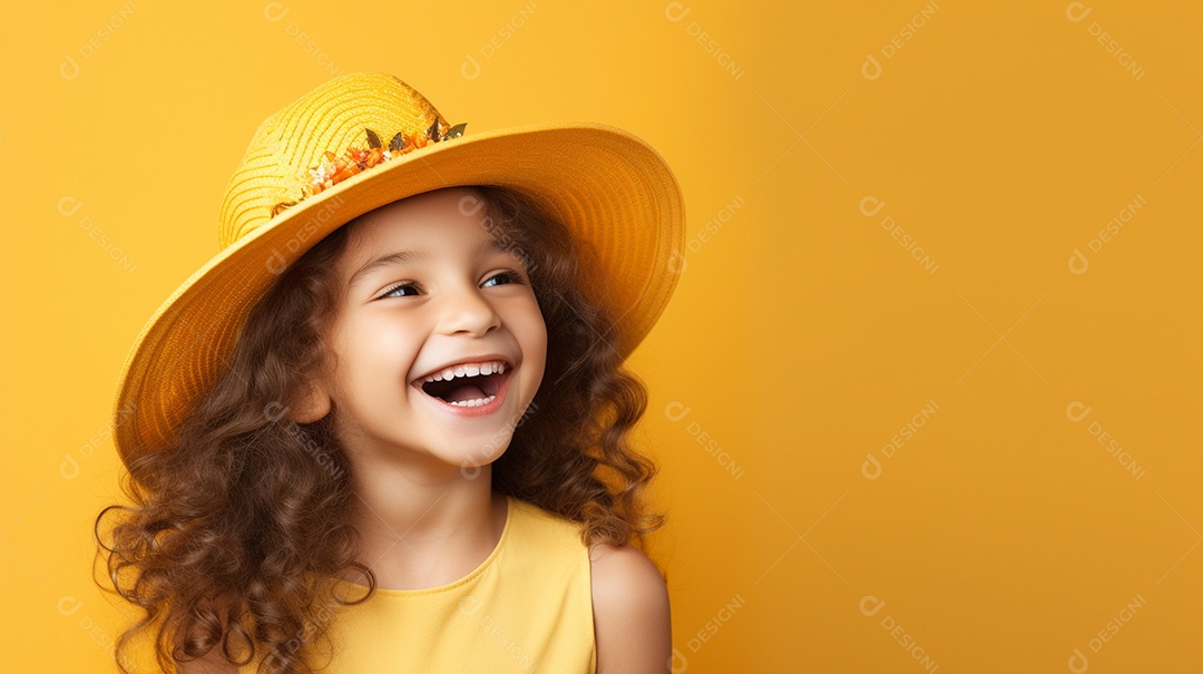 Garota feliz isolada no fundo do estúdio