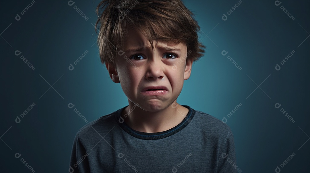 Menino garoto chorando isolado no fundo colorido