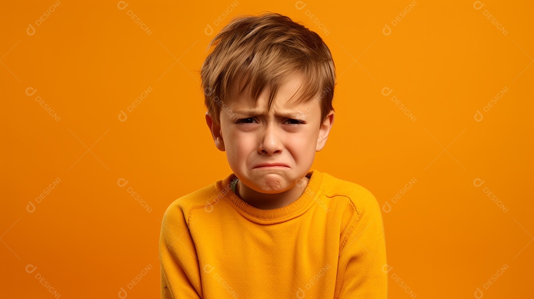 Garoto feliz isolado no fundo do estúdio