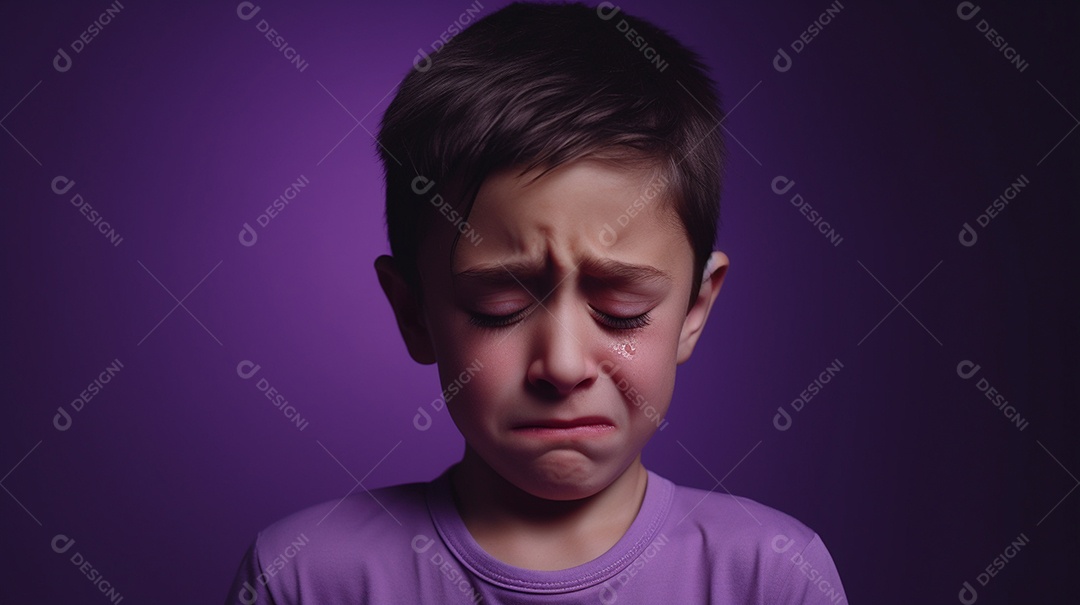 Menino garoto chorando isolado no fundo colorido