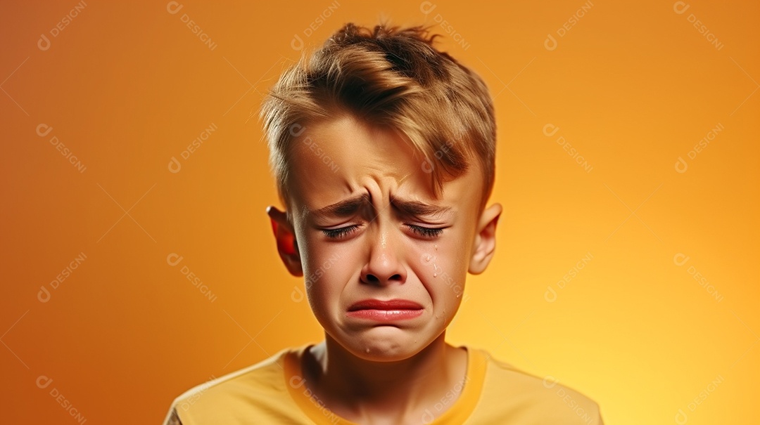 Menino garoto chorando isolado no fundo colorido