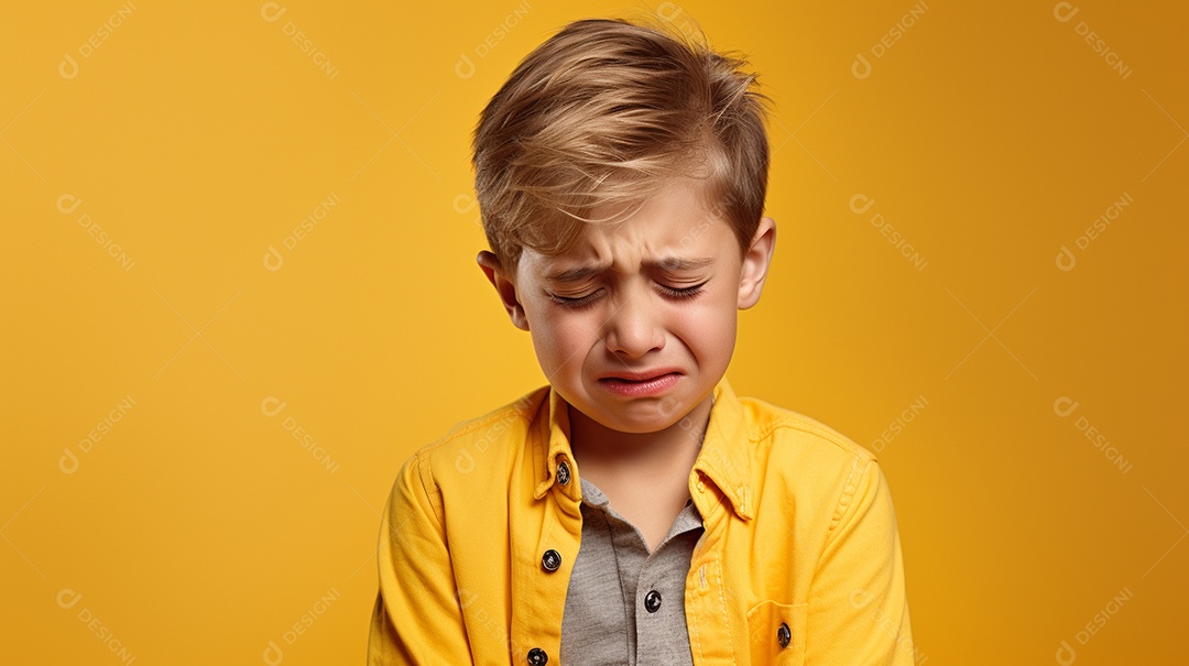 Menino garoto chorando isolado no fundo colorido