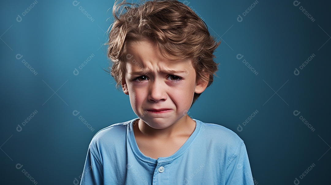 Menino garoto chorando isolado no fundo colorido