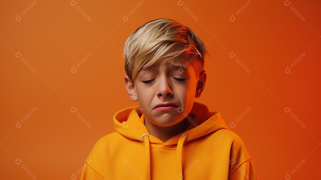 Menino garoto chorando isolado no fundo colorido