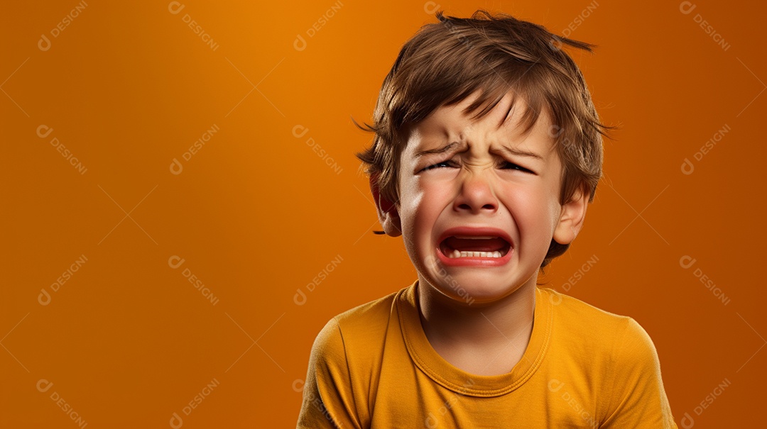 Menino garoto chorando isolado no fundo colorido