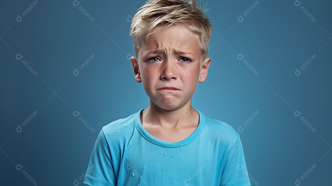 Menino garoto chorando isolado no fundo colorido