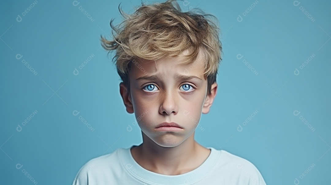 Menino garoto chorando isolado no fundo colorido