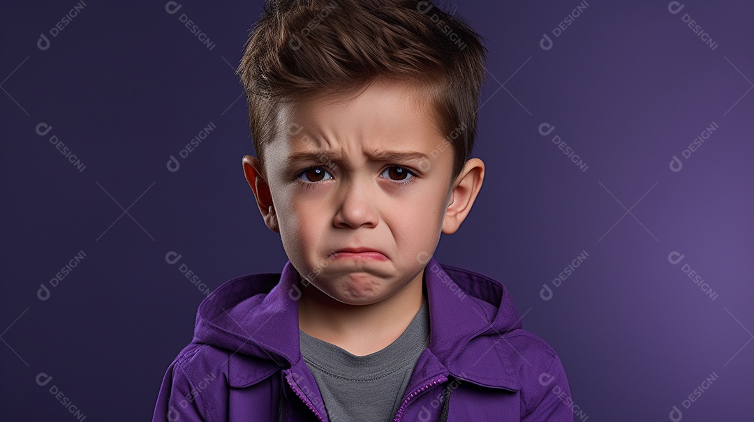 Garoto feliz isolado no fundo do estúdio