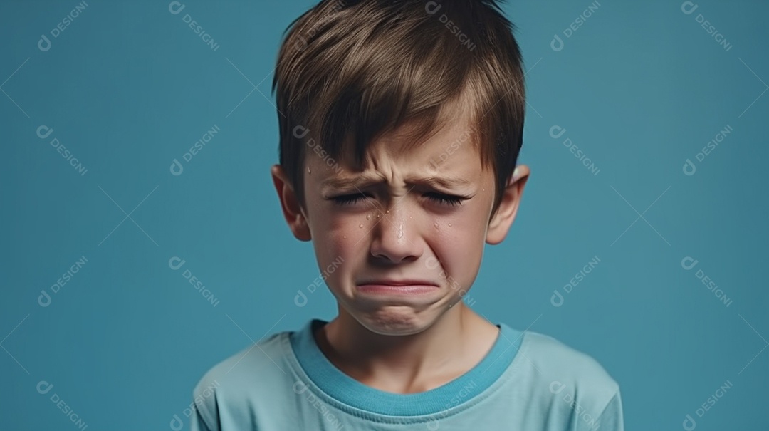 Menino garoto chorando isolado no fundo colorido