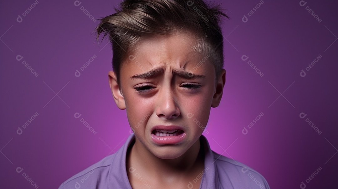 Menino garoto chorando isolado no fundo colorido